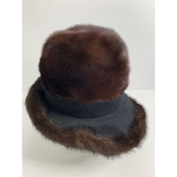 Vintage Leslie James Dark Brown Mink Fur & Wool Cloche Hat Classic 1950s  S main image 6